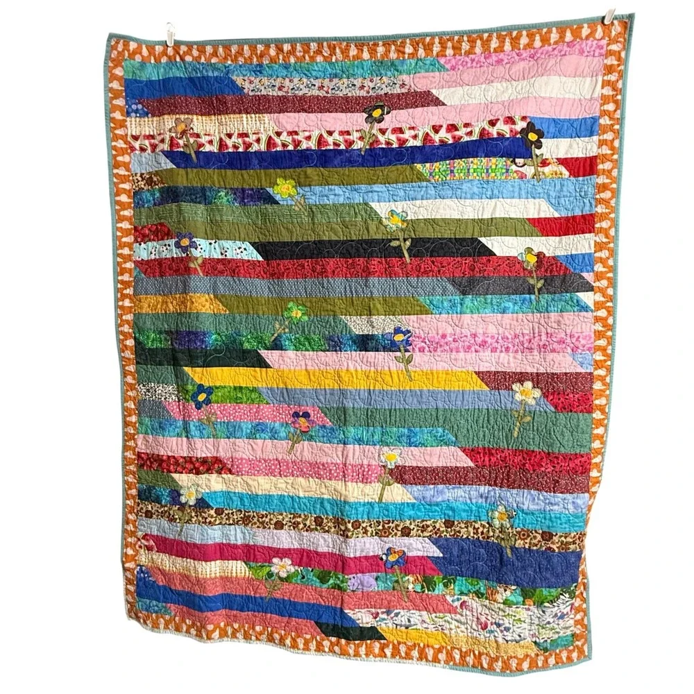 Kidcore Quilts for Kids Hand Made Quilt Colorful Patchwork Floral Storybook Vibe